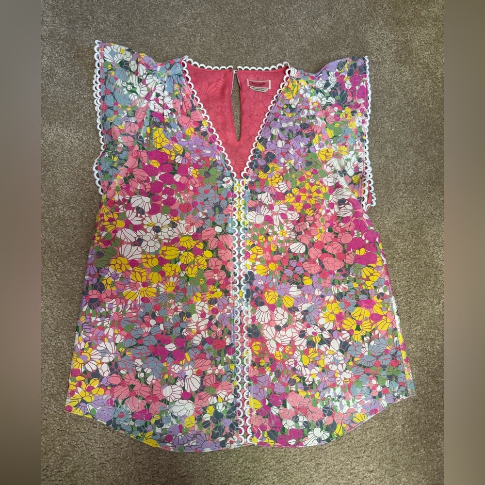 kate spade Floral Multi-Color Flutter Sleeve Blouse - Size Small